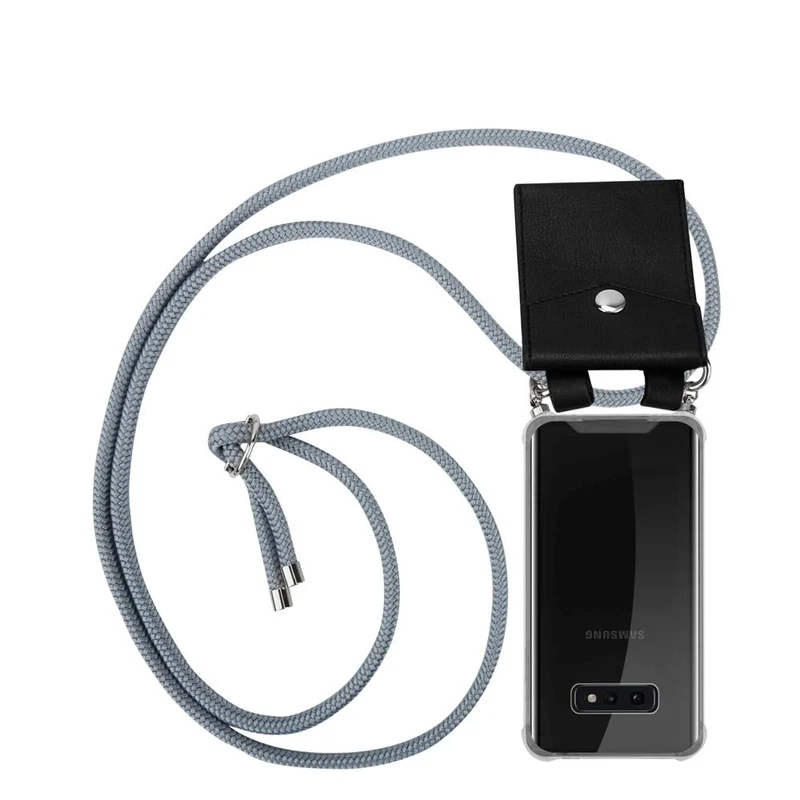 Cadorabo Handy Kette kompatibel mit Samsung Galaxy S10e Silikon Schutzhülle mit Silbernen Ringen, Kordel Band und abnehmbarem Etui