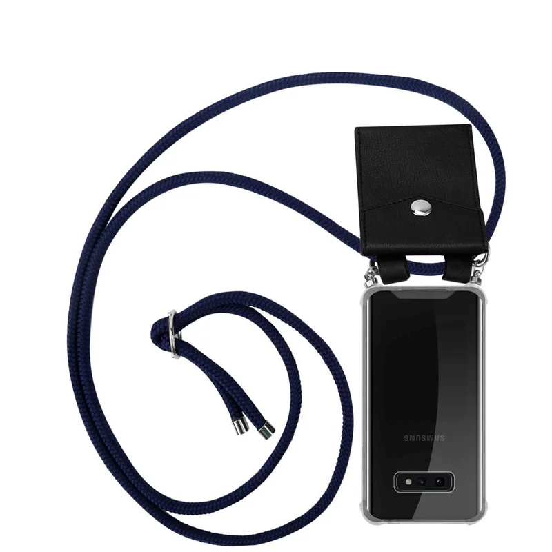 Cadorabo Handy Kette kompatibel mit Samsung Galaxy S10e Silikon Schutzhülle mit Silbernen Ringen, Kordel Band und abnehmbarem Etui