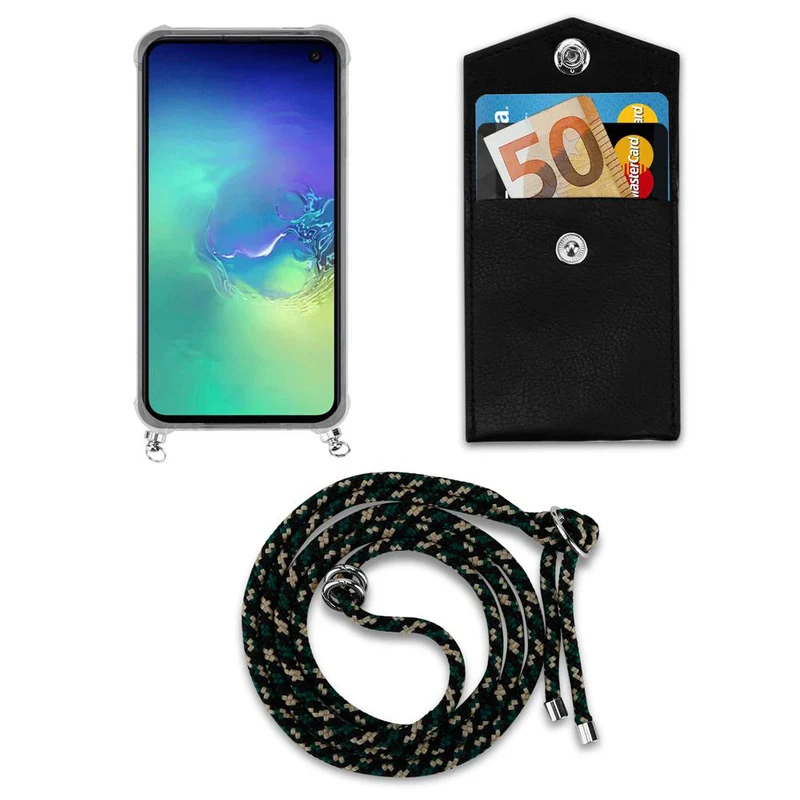 Cadorabo Handy Kette kompatibel mit Samsung Galaxy S10e Silikon Schutzhülle mit Silbernen Ringen, Kordel Band und abnehmbarem Etui