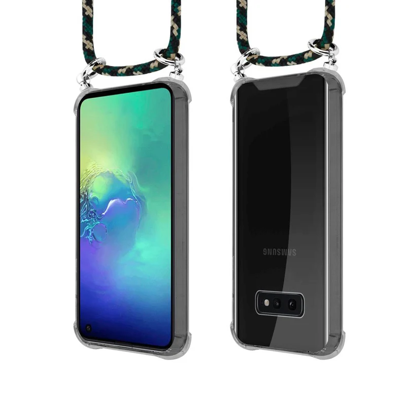 Cadorabo Handy Kette kompatibel mit Samsung Galaxy S10e Silikon Schutzhülle mit Silbernen Ringen, Kordel Band und abnehmbarem Etui
