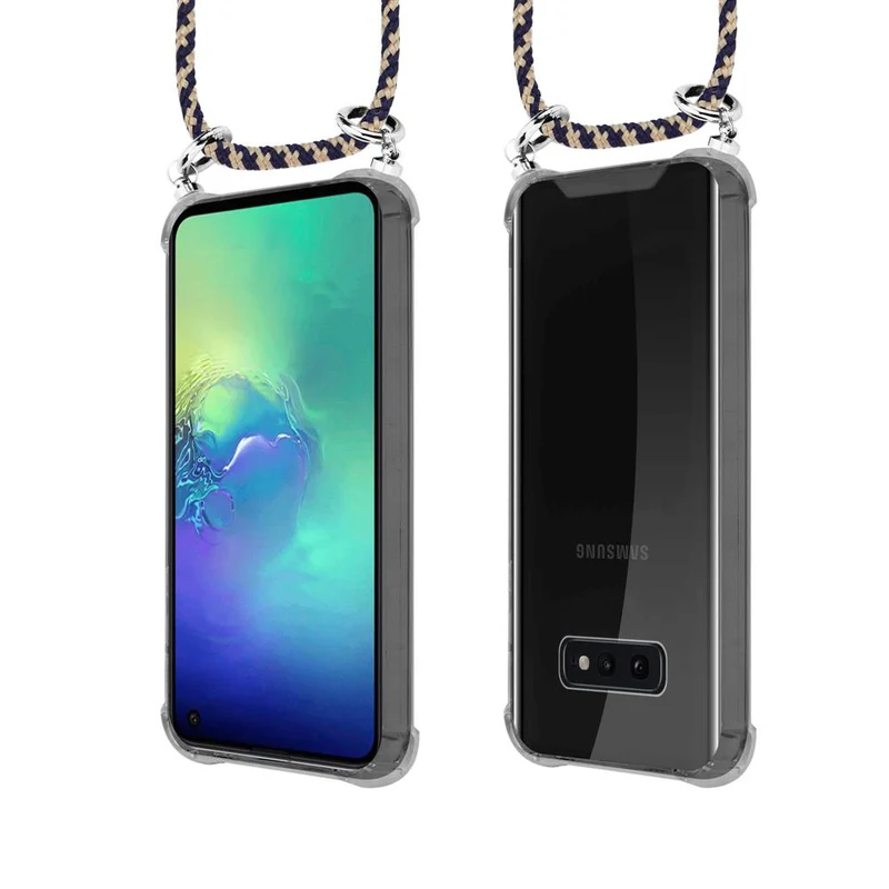 Cadorabo Handy Kette kompatibel mit Samsung Galaxy S10e Silikon Schutzhülle mit Silbernen Ringen, Kordel Band und abnehmbarem Etui