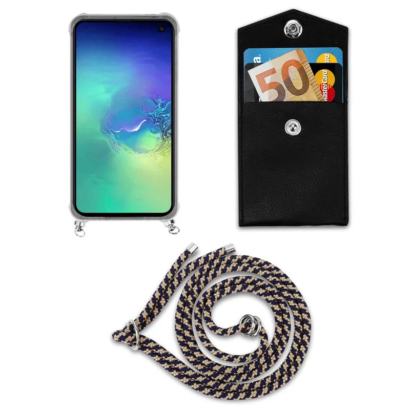 Cadorabo Handy Kette kompatibel mit Samsung Galaxy S10e Silikon Schutzhülle mit Silbernen Ringen, Kordel Band und abnehmbarem Etui