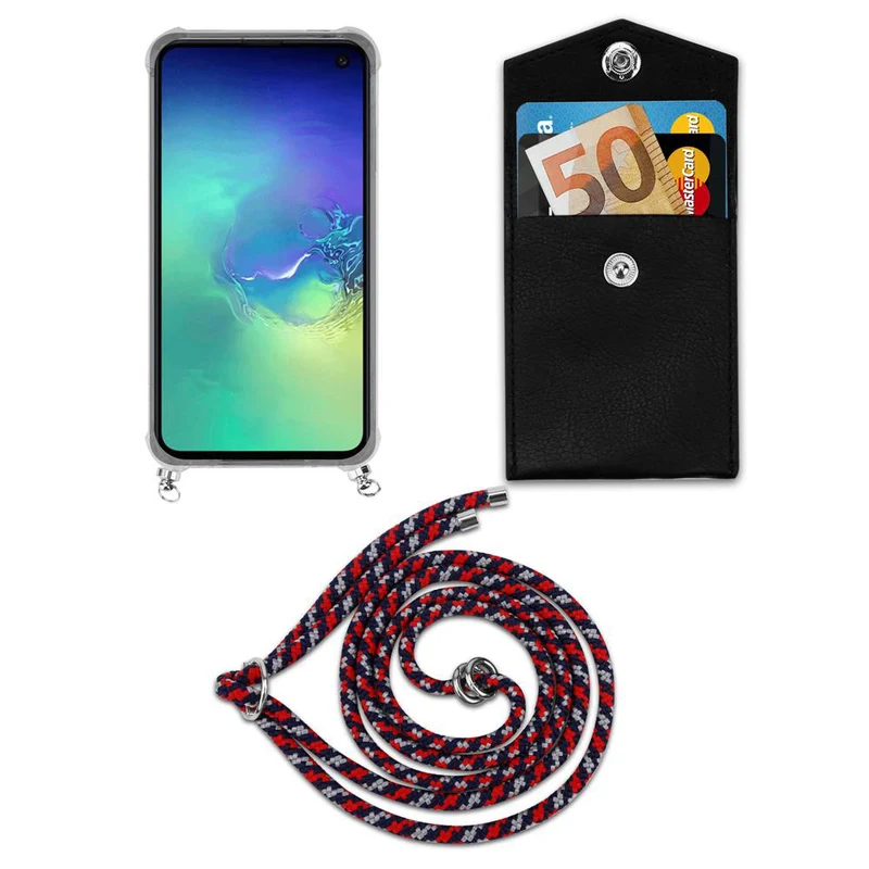 Cadorabo Handy Kette kompatibel mit Samsung Galaxy S10e Silikon Schutzhülle mit Silbernen Ringen, Kordel Band und abnehmbarem Etui
