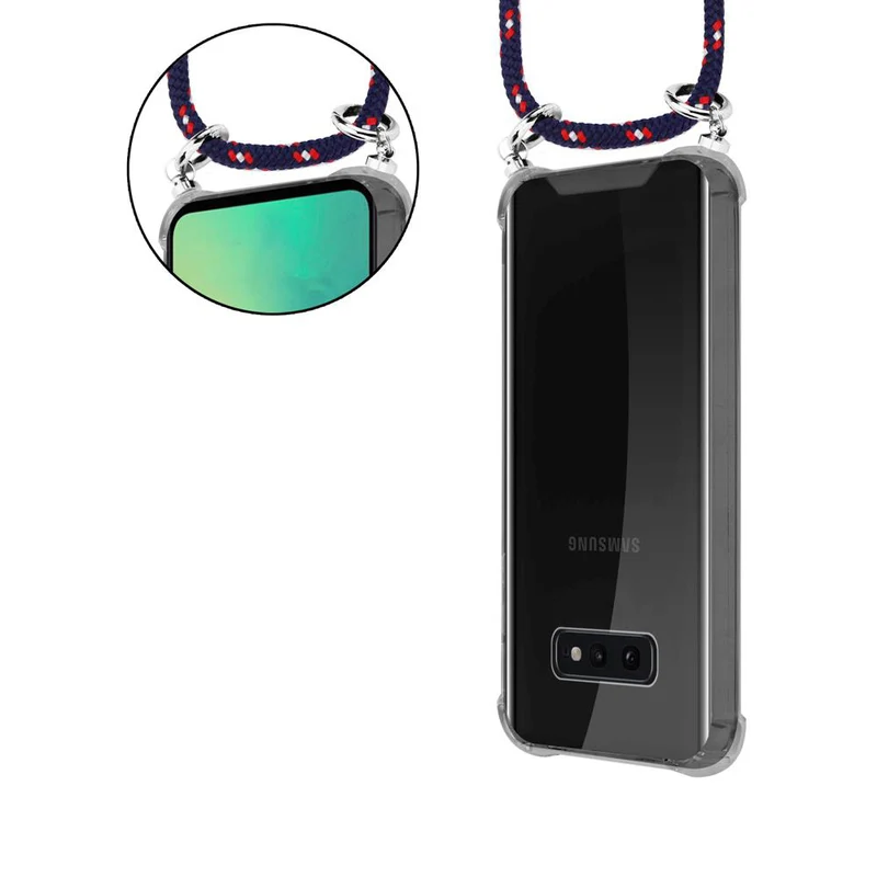 Cadorabo Handy Kette kompatibel mit Samsung Galaxy S10e Silikon Schutzhülle mit Silbernen Ringen, Kordel Band und abnehmbarem Etui