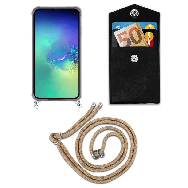 Cadorabo Handy Kette kompatibel mit Samsung Galaxy S10e Silikon Schutzhülle mit Silbernen Ringen, Kordel Band und abnehmbarem Etui