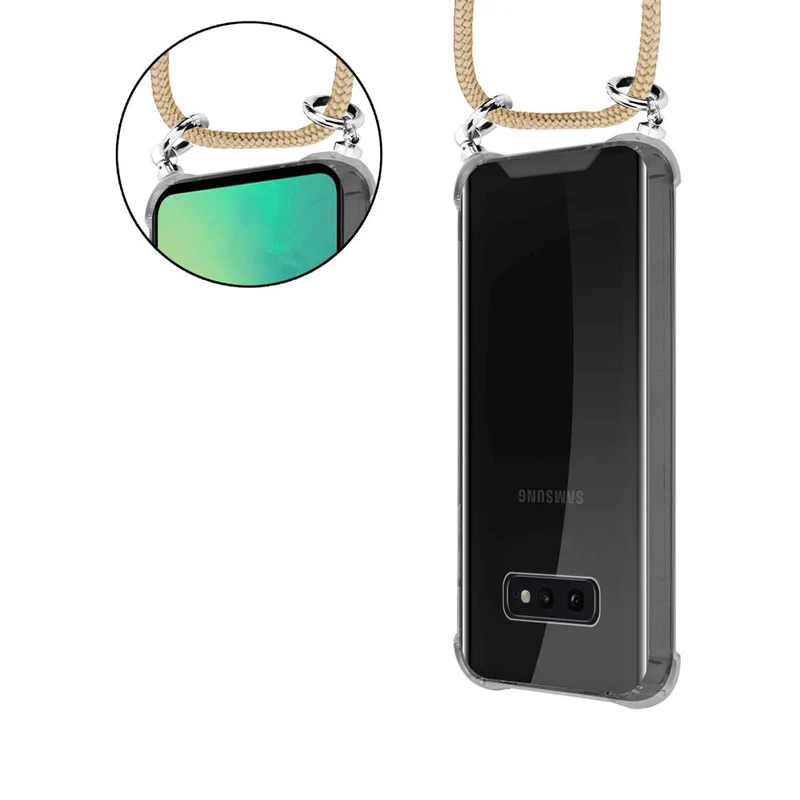 Cadorabo Handy Kette kompatibel mit Samsung Galaxy S10e Silikon Schutzhülle mit Silbernen Ringen, Kordel Band und abnehmbarem Etui