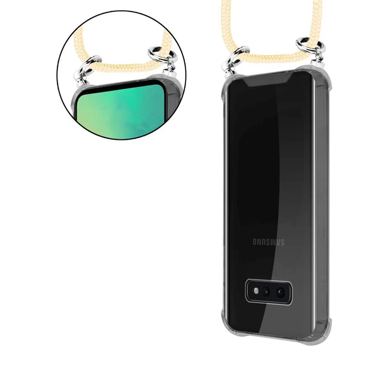 Cadorabo Handy Kette kompatibel mit Samsung Galaxy S10e Silikon Schutzhülle mit Silbernen Ringen, Kordel Band und abnehmbarem Etui