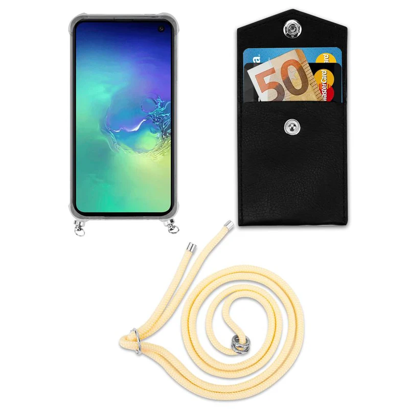 Cadorabo Handy Kette kompatibel mit Samsung Galaxy S10e Silikon Schutzhülle mit Silbernen Ringen, Kordel Band und abnehmbarem Etui