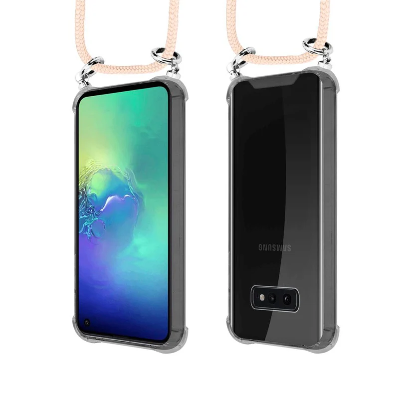 Cadorabo Handy Kette kompatibel mit Samsung Galaxy S10e Silikon Schutzhülle mit Silbernen Ringen, Kordel Band und abnehmbarem Etui