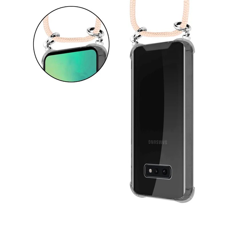 Cadorabo Handy Kette kompatibel mit Samsung Galaxy S10e Silikon Schutzhülle mit Silbernen Ringen, Kordel Band und abnehmbarem Etui