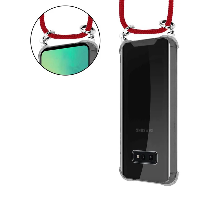 Cadorabo Handy Kette kompatibel mit Samsung Galaxy S10e Silikon Schutzhülle mit Silbernen Ringen, Kordel Band und abnehmbarem Etui