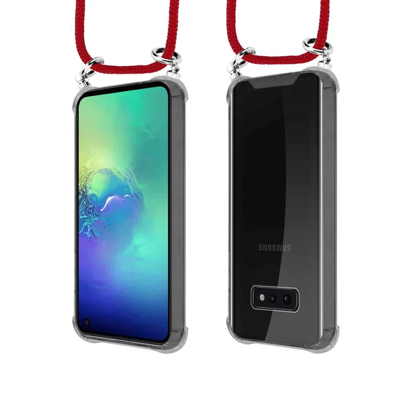 Cadorabo Handy Kette kompatibel mit Samsung Galaxy S10e Silikon Schutzhülle mit Silbernen Ringen, Kordel Band und abnehmbarem Etui