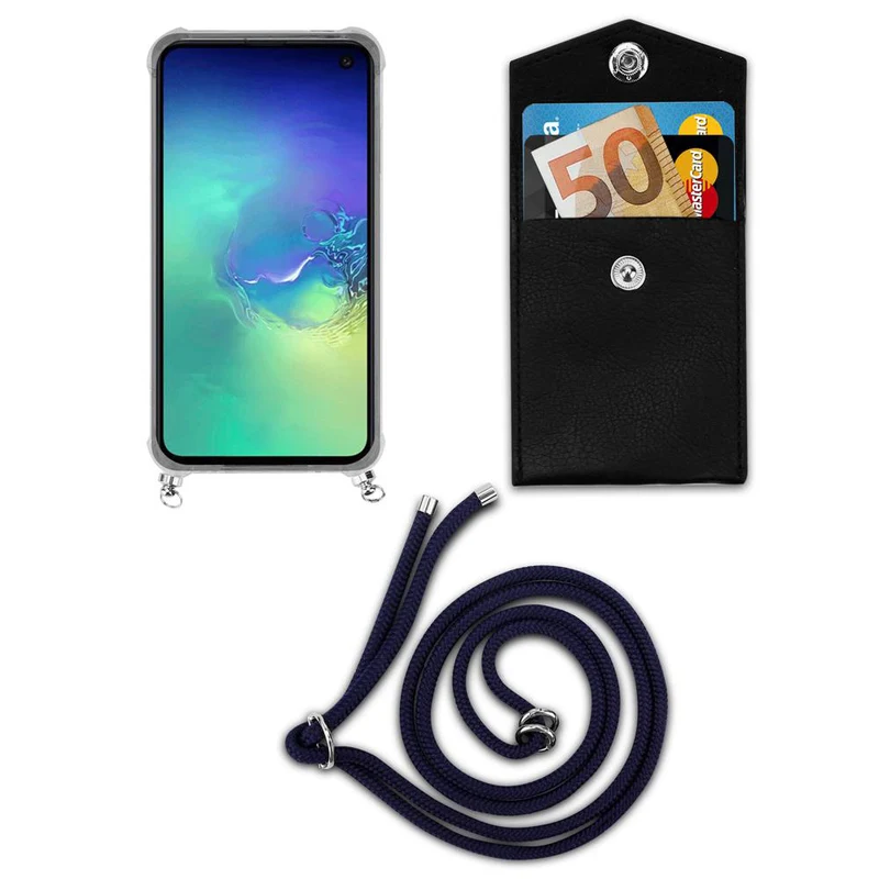 Cadorabo Handy Kette kompatibel mit Samsung Galaxy S10e Silikon Schutzhülle mit Silbernen Ringen, Kordel Band und abnehmbarem Etui