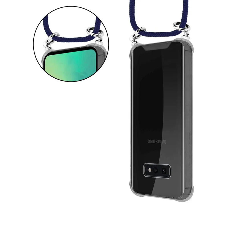Cadorabo Handy Kette kompatibel mit Samsung Galaxy S10e Silikon Schutzhülle mit Silbernen Ringen, Kordel Band und abnehmbarem Etui