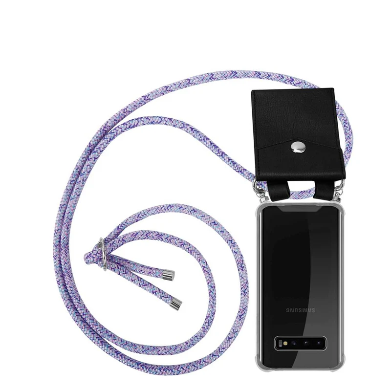 Cadorabo Handy Kette kompatibel mit Samsung Galaxy S10 PLUS Silikon Schutzhülle mit Silbernen Ringen, Kordel Band und abnehmbarem Etui