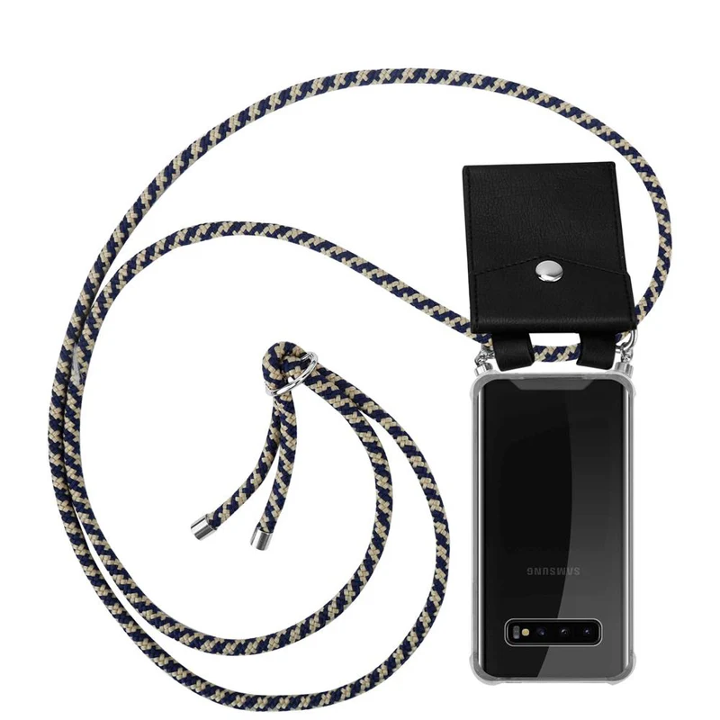 Cadorabo Handy Kette kompatibel mit Samsung Galaxy S10 PLUS Silikon Schutzhülle mit Silbernen Ringen, Kordel Band und abnehmbarem Etui