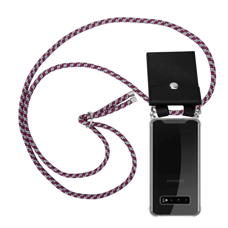 Cadorabo Handy Kette kompatibel mit Samsung Galaxy S10 PLUS Silikon Schutzhülle mit Silbernen Ringen, Kordel Band und abnehmbarem Etui