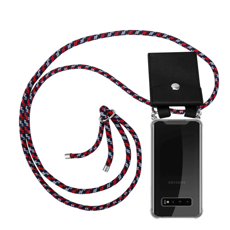 Cadorabo Handy Kette kompatibel mit Samsung Galaxy S10 PLUS Silikon Schutzhülle mit Silbernen Ringen, Kordel Band und abnehmbarem Etui