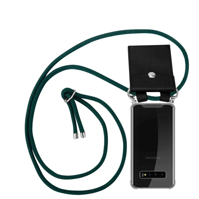 Cadorabo Handy Kette kompatibel mit Samsung Galaxy S10 PLUS Silikon Schutzhülle mit Silbernen Ringen, Kordel Band und abnehmbarem Etui