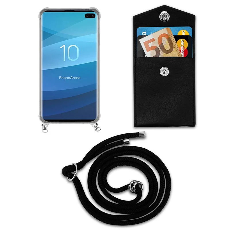 Cadorabo Handy Kette kompatibel mit Samsung Galaxy S10 PLUS Silikon Schutzhülle mit Silbernen Ringen, Kordel Band und abnehmbarem Etui