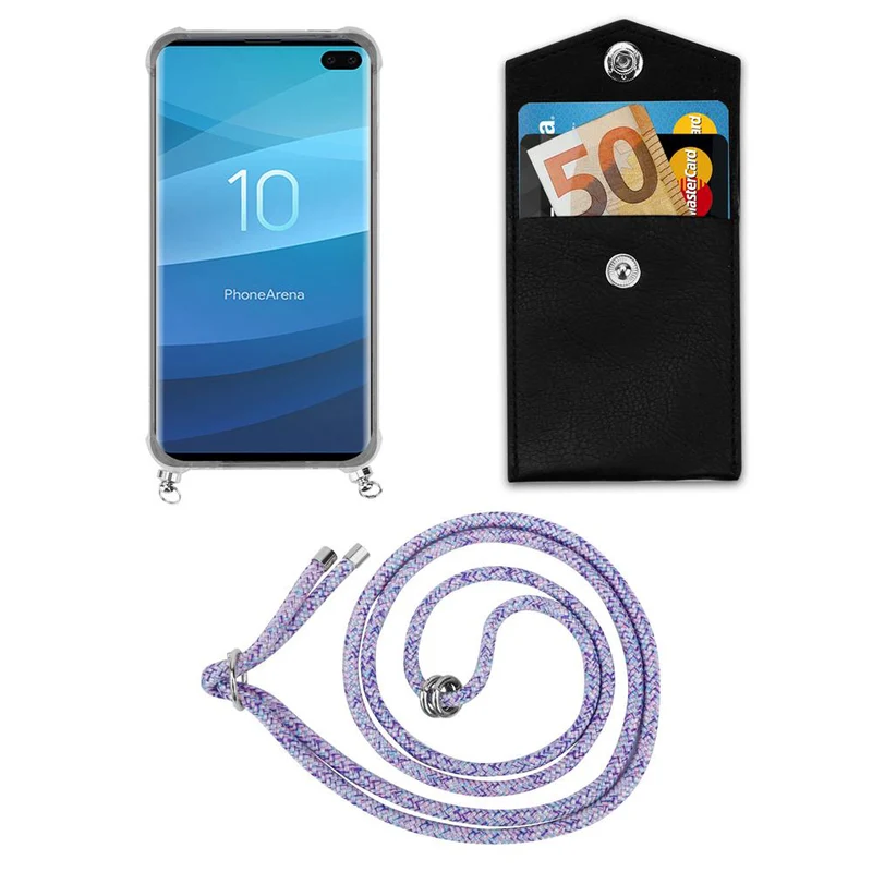 Cadorabo Handy Kette kompatibel mit Samsung Galaxy S10 PLUS Silikon Schutzhülle mit Silbernen Ringen, Kordel Band und abnehmbarem Etui