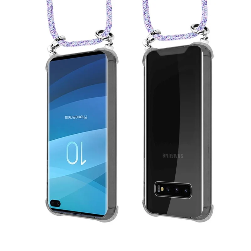 Cadorabo Handy Kette kompatibel mit Samsung Galaxy S10 PLUS Silikon Schutzhülle mit Silbernen Ringen, Kordel Band und abnehmbarem Etui