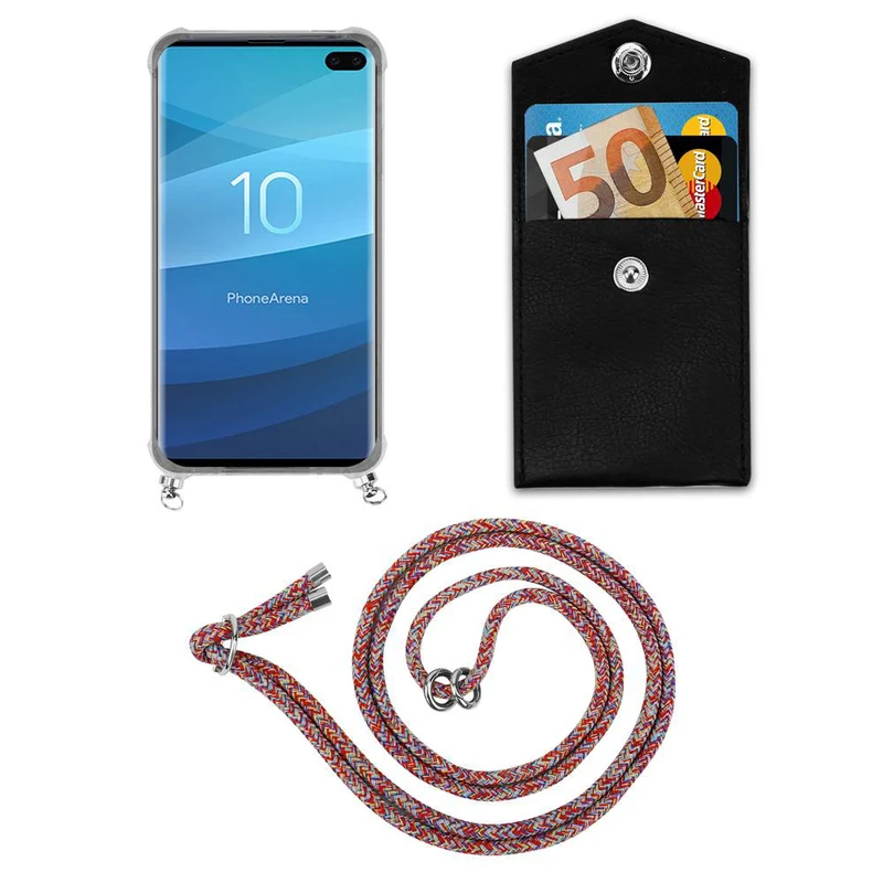 Cadorabo Handy Kette kompatibel mit Samsung Galaxy S10 PLUS Silikon Schutzhülle mit Silbernen Ringen, Kordel Band und abnehmbarem Etui