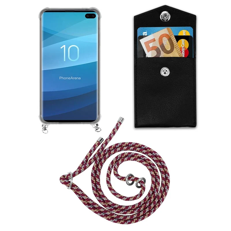 Cadorabo Handy Kette kompatibel mit Samsung Galaxy S10 PLUS Silikon Schutzhülle mit Silbernen Ringen, Kordel Band und abnehmbarem Etui