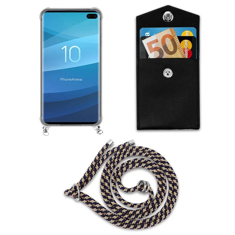 Cadorabo Handy Kette kompatibel mit Samsung Galaxy S10 PLUS Silikon Schutzhülle mit Silbernen Ringen, Kordel Band und abnehmbarem Etui