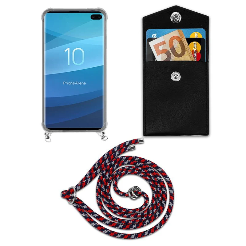 Cadorabo Handy Kette kompatibel mit Samsung Galaxy S10 PLUS Silikon Schutzhülle mit Silbernen Ringen, Kordel Band und abnehmbarem Etui
