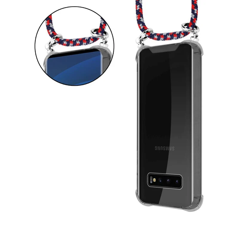 Cadorabo Handy Kette kompatibel mit Samsung Galaxy S10 PLUS Silikon Schutzhülle mit Silbernen Ringen, Kordel Band und abnehmbarem Etui