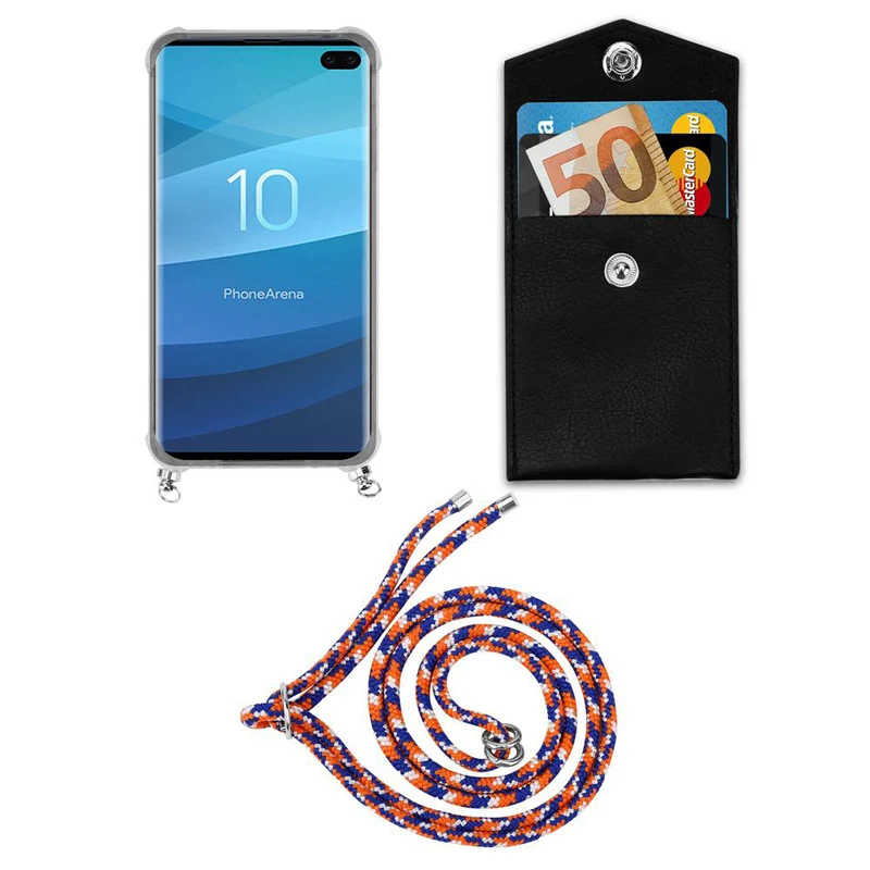 Cadorabo Handy Kette kompatibel mit Samsung Galaxy S10 PLUS Silikon Schutzhülle mit Silbernen Ringen, Kordel Band und abnehmbarem Etui