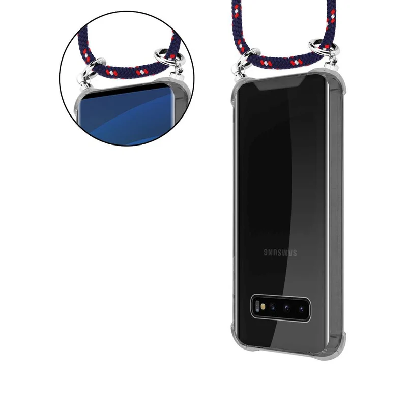 Cadorabo Handy Kette kompatibel mit Samsung Galaxy S10 PLUS Silikon Schutzhülle mit Silbernen Ringen, Kordel Band und abnehmbarem Etui