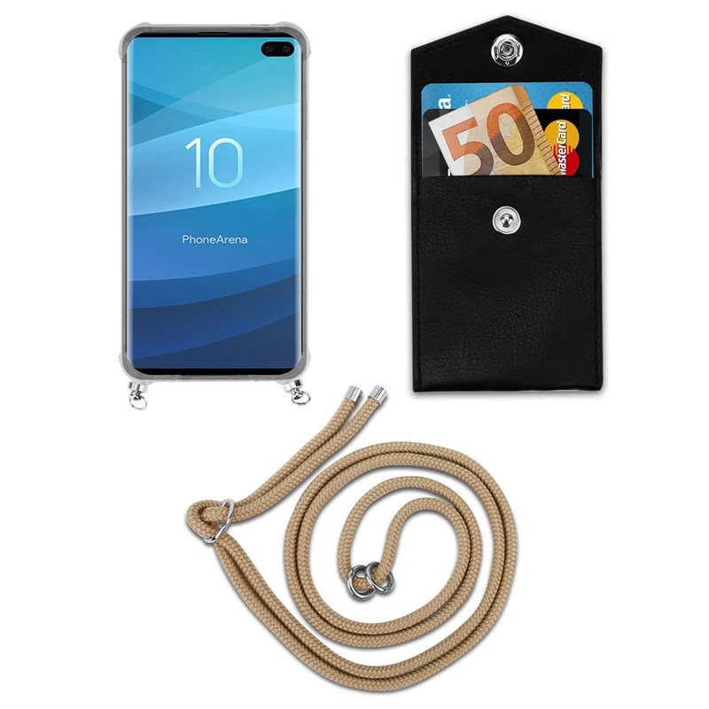 Cadorabo Handy Kette kompatibel mit Samsung Galaxy S10 PLUS Silikon Schutzhülle mit Silbernen Ringen, Kordel Band und abnehmbarem Etui