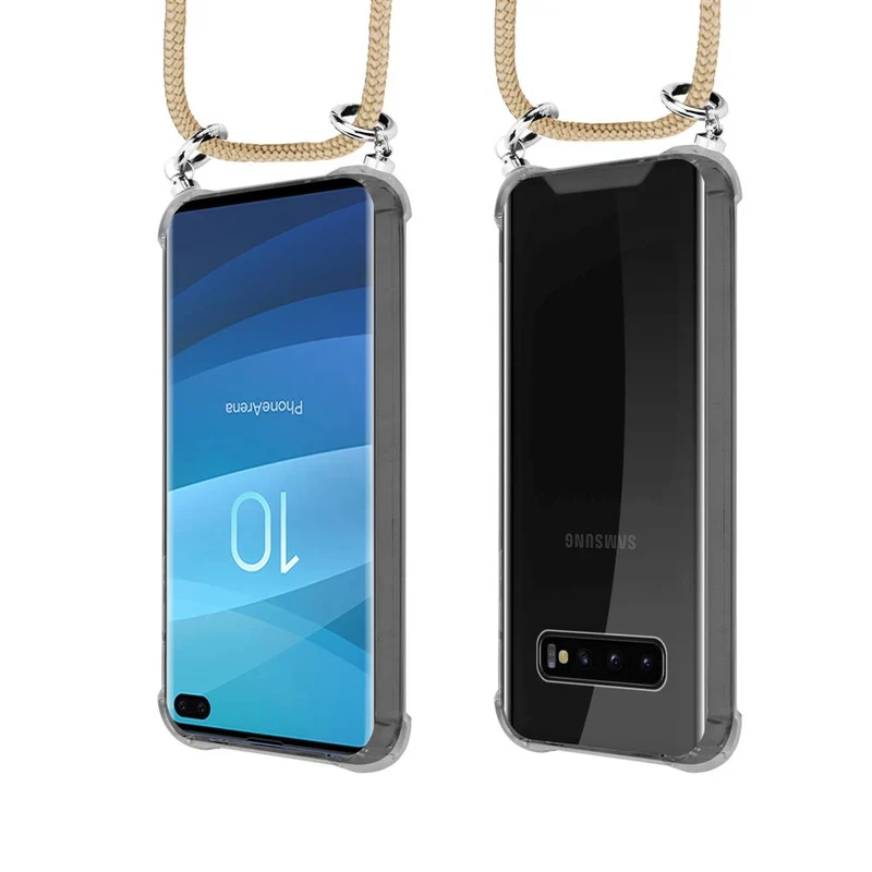 Cadorabo Handy Kette kompatibel mit Samsung Galaxy S10 PLUS Silikon Schutzhülle mit Silbernen Ringen, Kordel Band und abnehmbarem Etui