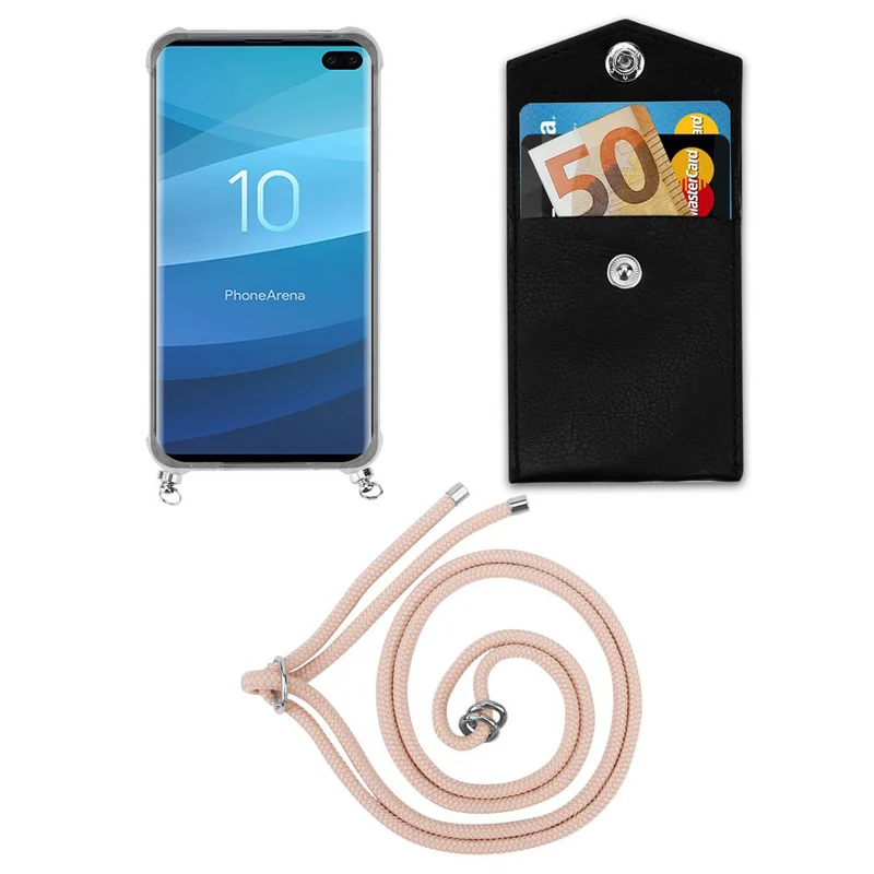 Cadorabo Handy Kette kompatibel mit Samsung Galaxy S10 PLUS Silikon Schutzhülle mit Silbernen Ringen, Kordel Band und abnehmbarem Etui
