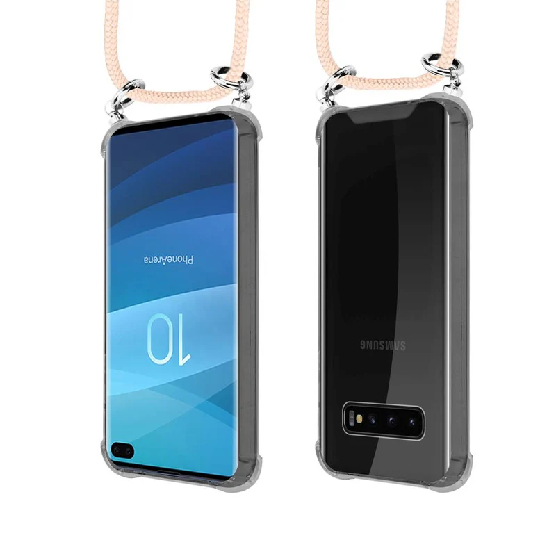Cadorabo Handy Kette kompatibel mit Samsung Galaxy S10 PLUS Silikon Schutzhülle mit Silbernen Ringen, Kordel Band und abnehmbarem Etui