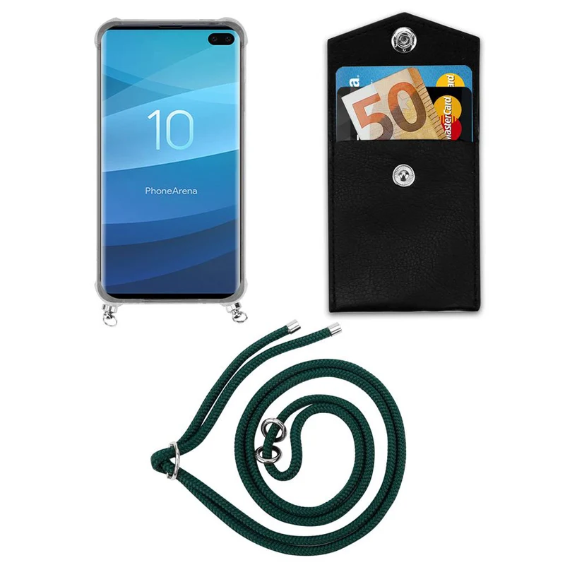 Cadorabo Handy Kette kompatibel mit Samsung Galaxy S10 PLUS Silikon Schutzhülle mit Silbernen Ringen, Kordel Band und abnehmbarem Etui