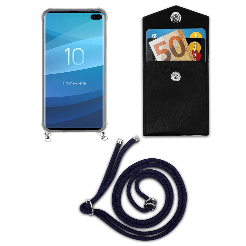 Cadorabo Handy Kette kompatibel mit Samsung Galaxy S10 PLUS Silikon Schutzhülle mit Silbernen Ringen, Kordel Band und abnehmbarem Etui