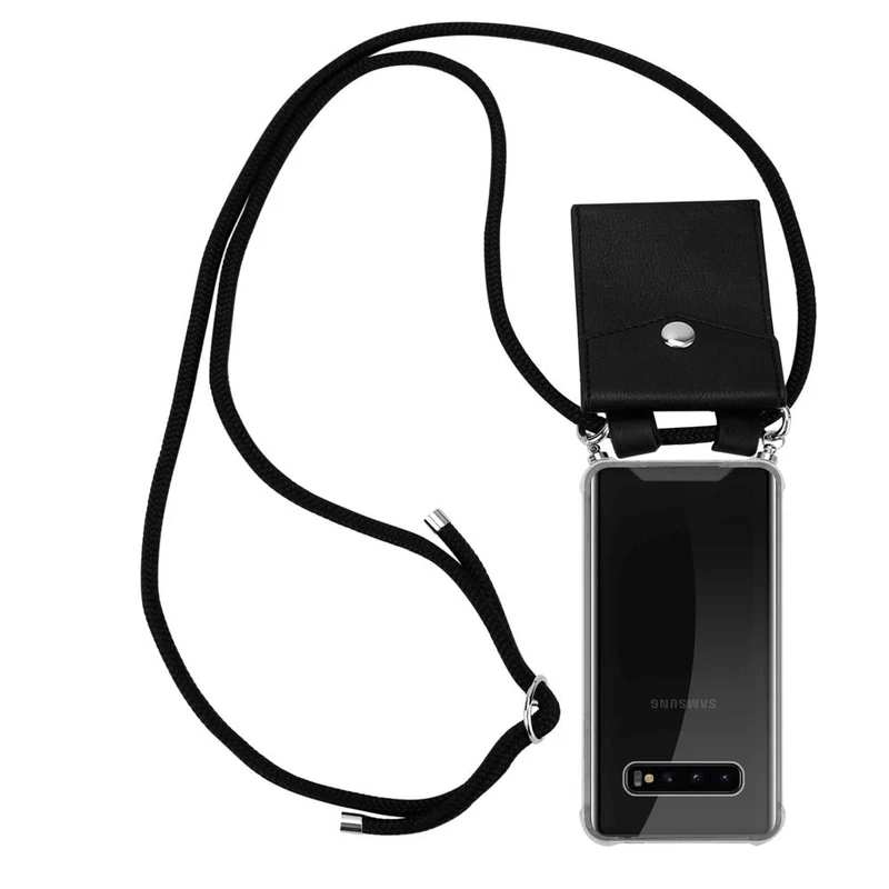 Cadorabo Handy Kette kompatibel mit Samsung Galaxy S10 4G Silikon Schutzhülle mit Silbernen Ringen, Kordel Band und abnehmbarem Etui