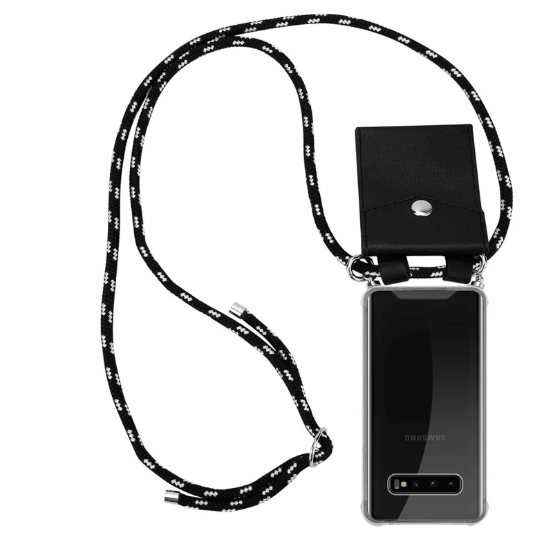 Cadorabo Handy Kette kompatibel mit Samsung Galaxy S10 4G Silikon Schutzhülle mit Silbernen Ringen, Kordel Band und abnehmbarem Etui