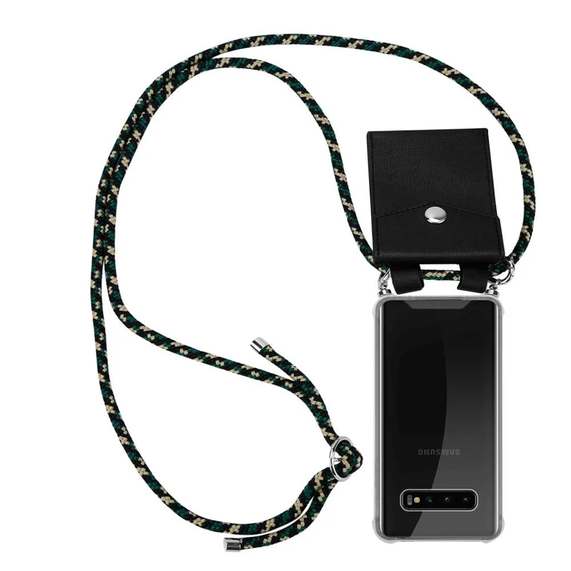 Cadorabo Handy Kette kompatibel mit Samsung Galaxy S10 4G Silikon Schutzhülle mit Silbernen Ringen, Kordel Band und abnehmbarem Etui