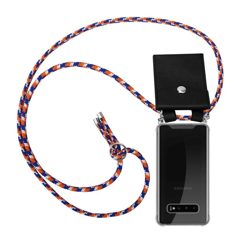 Cadorabo Handy Kette kompatibel mit Samsung Galaxy S10 4G Silikon Schutzhülle mit Silbernen Ringen, Kordel Band und abnehmbarem Etui