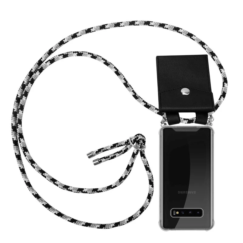 Cadorabo Handy Kette kompatibel mit Samsung Galaxy S10 4G Silikon Schutzhülle mit Silbernen Ringen, Kordel Band und abnehmbarem Etui