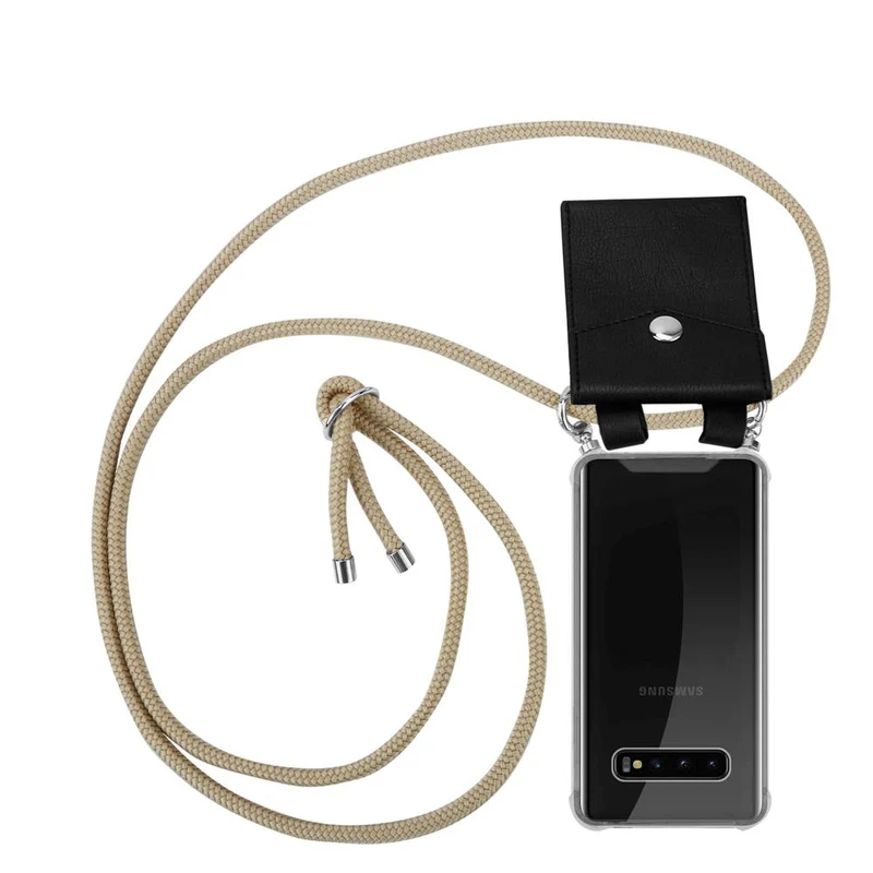 Cadorabo Handy Kette kompatibel mit Samsung Galaxy S10 4G Silikon Schutzhülle mit Silbernen Ringen, Kordel Band und abnehmbarem Etui