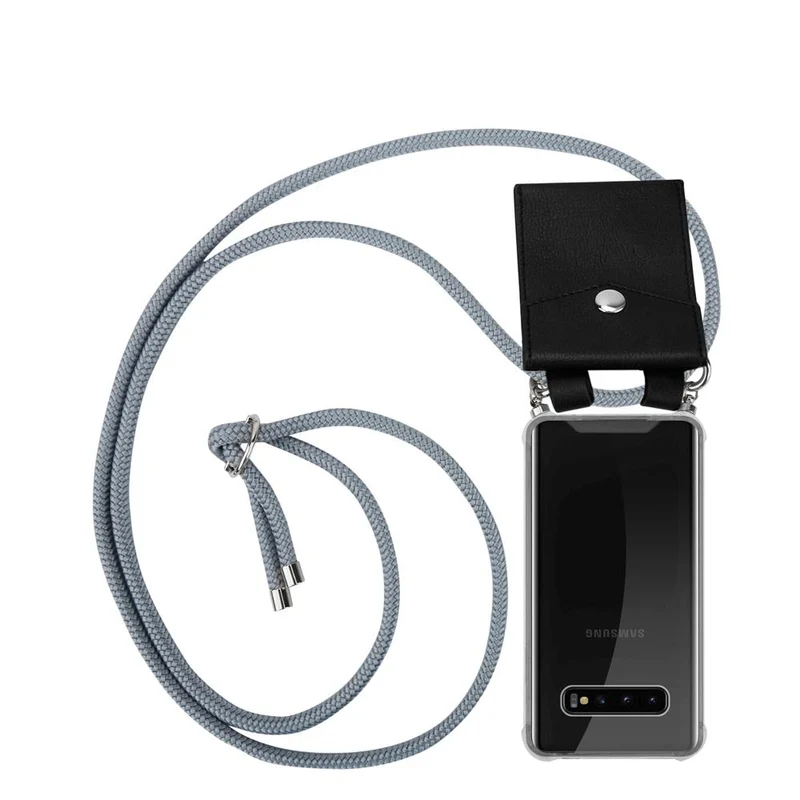 Cadorabo Handy Kette kompatibel mit Samsung Galaxy S10 4G Silikon Schutzhülle mit Silbernen Ringen, Kordel Band und abnehmbarem Etui