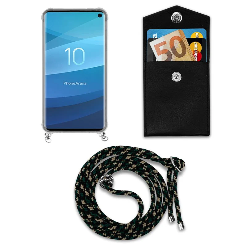 Cadorabo Handy Kette kompatibel mit Samsung Galaxy S10 4G Silikon Schutzhülle mit Silbernen Ringen, Kordel Band und abnehmbarem Etui