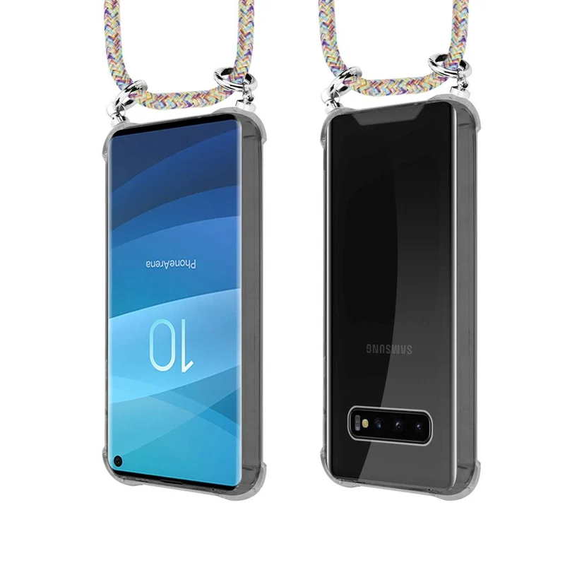Cadorabo Handy Kette kompatibel mit Samsung Galaxy S10 4G Silikon Schutzhülle mit Silbernen Ringen, Kordel Band und abnehmbarem Etui