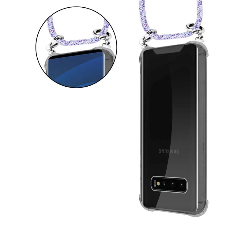 Cadorabo Handy Kette kompatibel mit Samsung Galaxy S10 4G Silikon Schutzhülle mit Silbernen Ringen, Kordel Band und abnehmbarem Etui