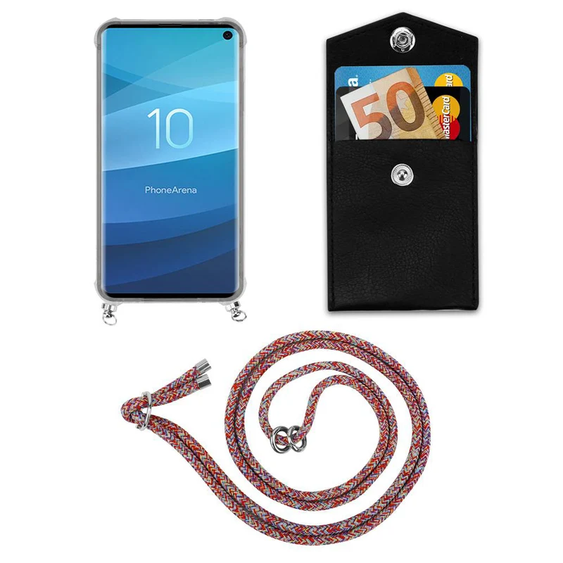 Cadorabo Handy Kette kompatibel mit Samsung Galaxy S10 4G Silikon Schutzhülle mit Silbernen Ringen, Kordel Band und abnehmbarem Etui